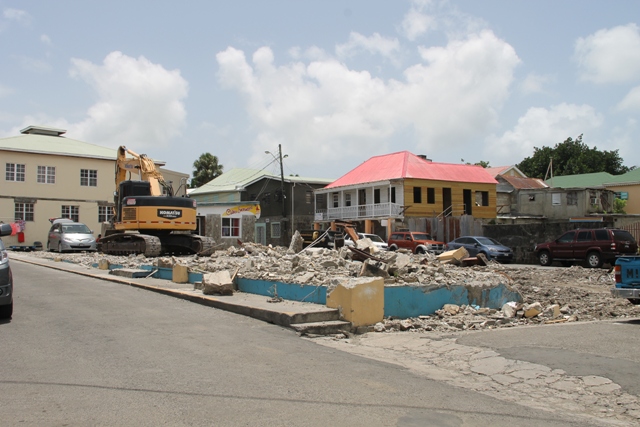 Ongoing demolition work on August 15, 08, 2017, on the site of the Reconstruction of Treasury Building Complex Project next to the George Mowbray Hanley Market Complex (Charlestown Public Market)